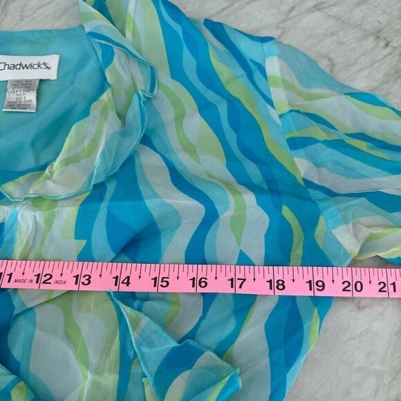 Chadwicks Blouse Size 8 Mock Wrap Ruffled 100% Silk Dressy Top High Energy Print - Picture 5 of 7